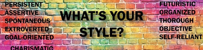 What's your Style? with a range of qualities displayed on a rainbow colored wall