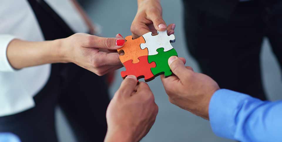 adult hands holding interlocking puzzle pieces