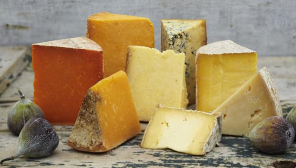 assortment of cheese wedges and figs
