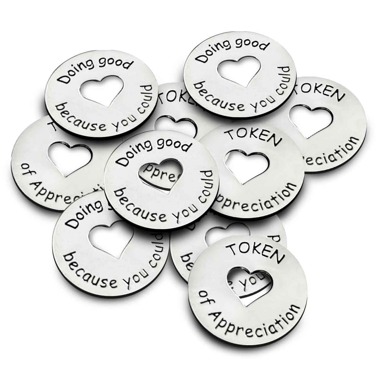 Token of Appreciation - Heart tokens set of 10,  says "Doing good because you could"