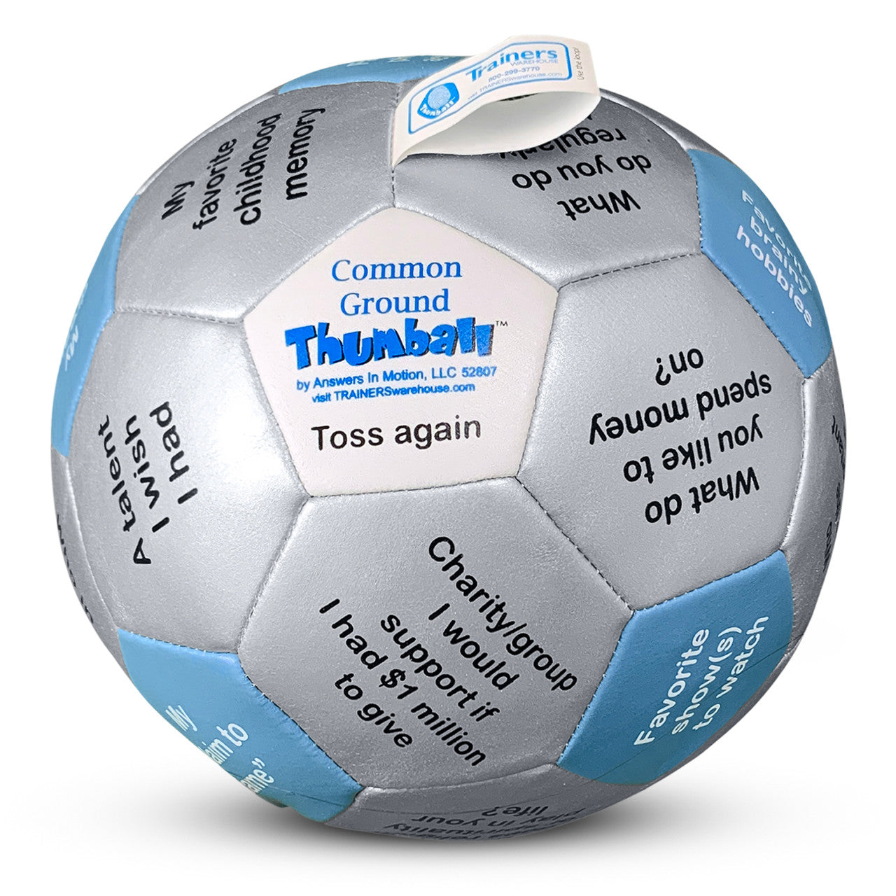 Throw, Catch and respond to the prompts on Common Ground Thumball from Trainers Warehouse