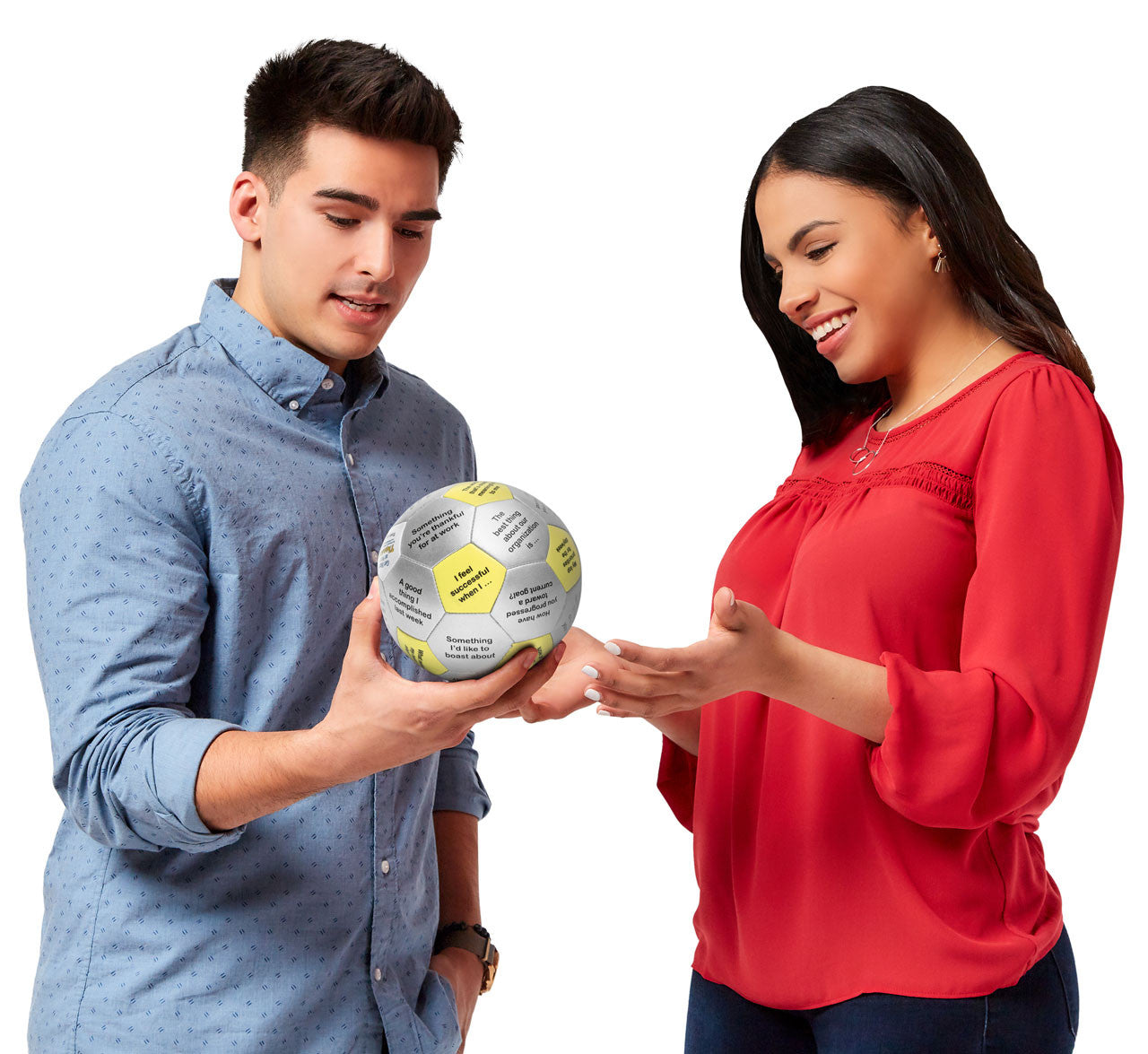 Man and woman discussing prompt on Get Happy at Work Thumball