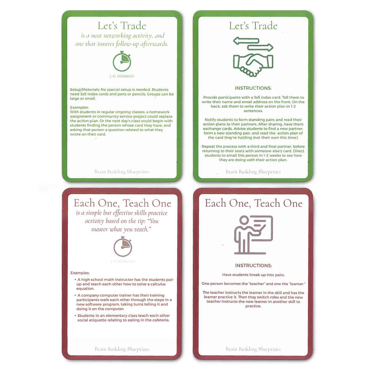 Brain Building Blueprint Facilitator Kit - 2 sample cards, front and back