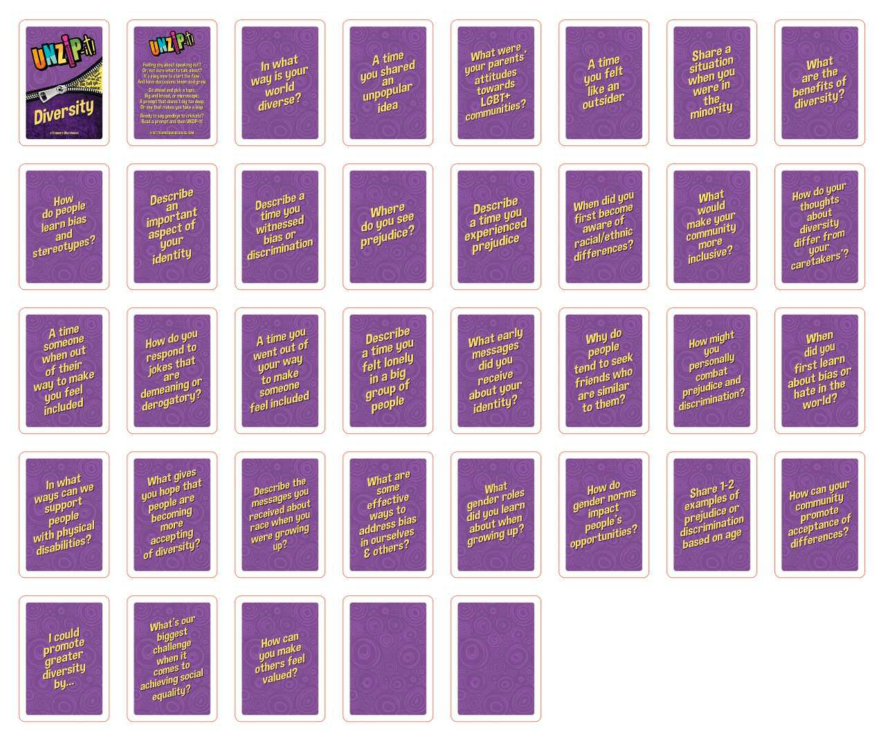 Diversity UNZiP-it! Card Deck Prompts