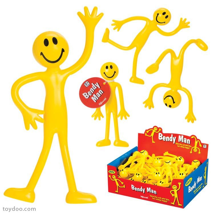 Tall Smiley Bendable Guy; formed into multiple poses