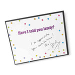 Raving Rhymes - Back of card with note of appreciation