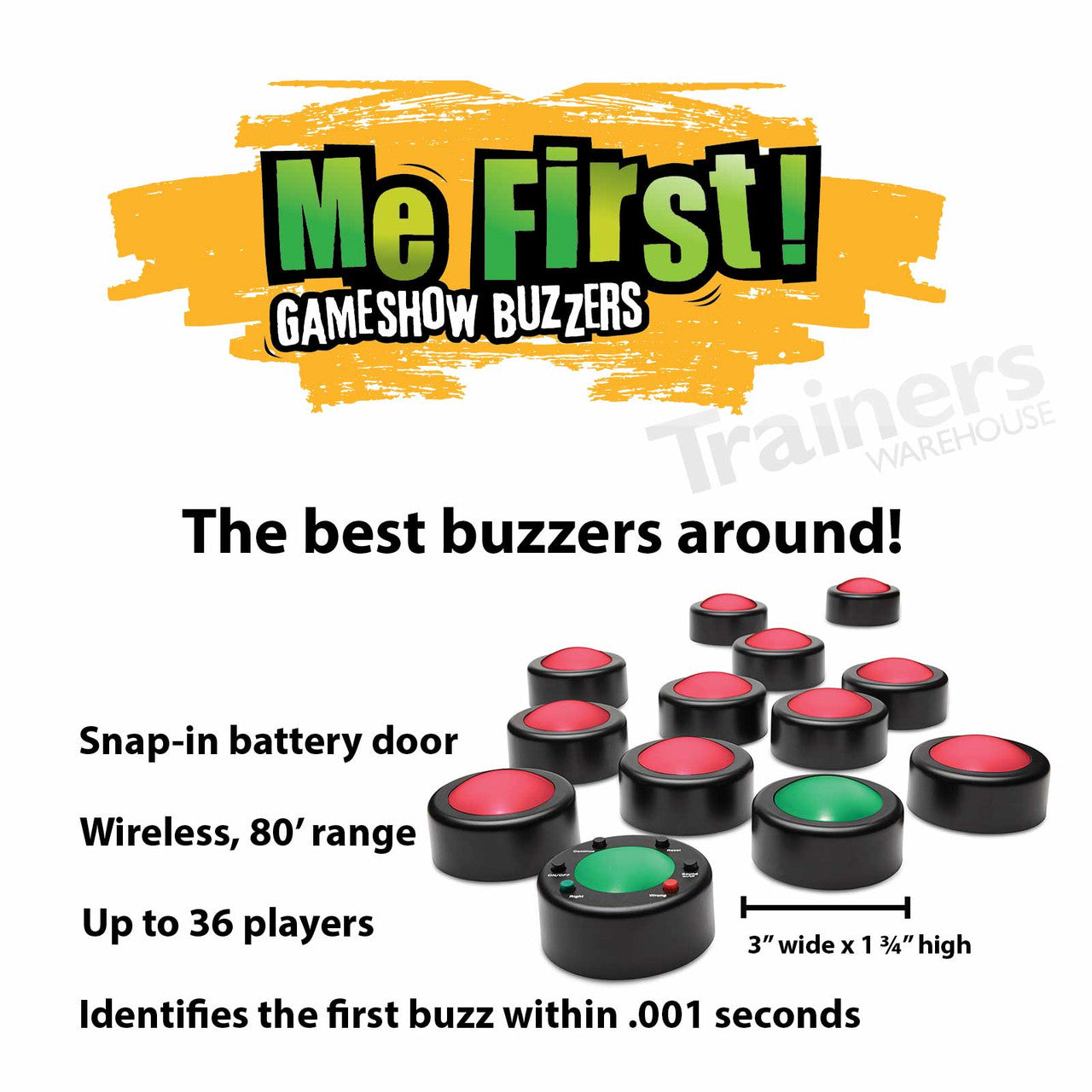 Me First v.3 wireless Game Buzzers  - size and specs
