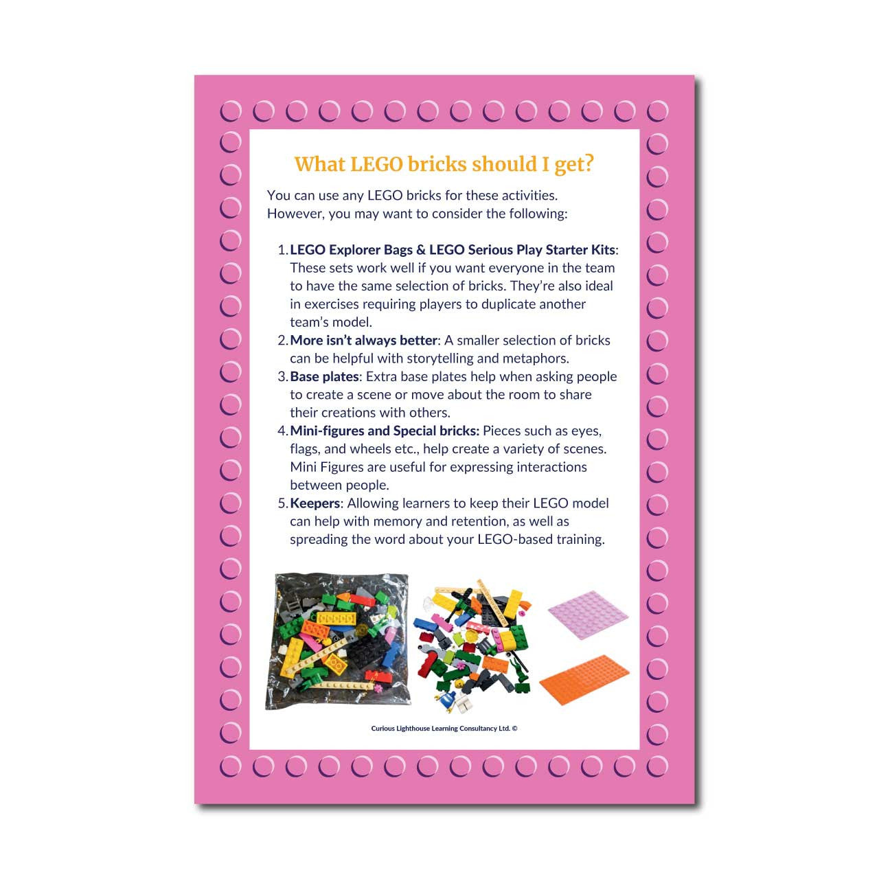 LEGO Activities for Training - suggested LEGO pieces