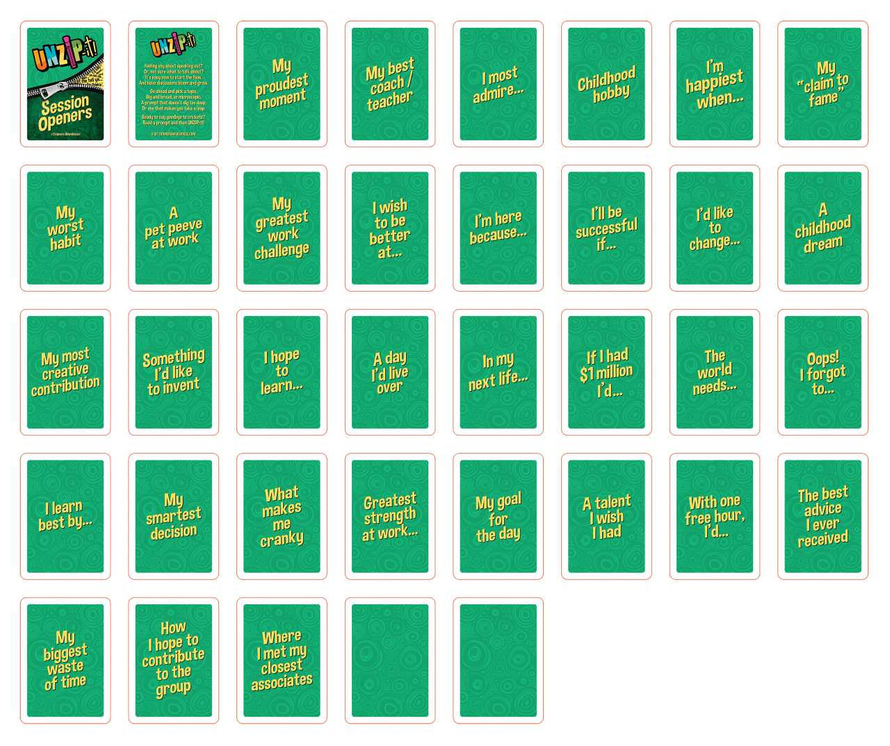 UNZiP-it! with Session Opener Card Deck Prompts