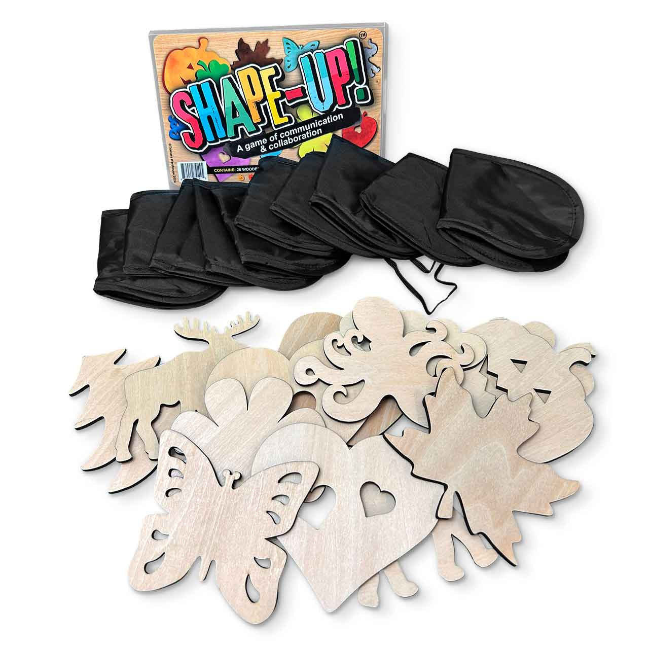 Shape-Up Game, all backs in a pile, with 10 blindfolds