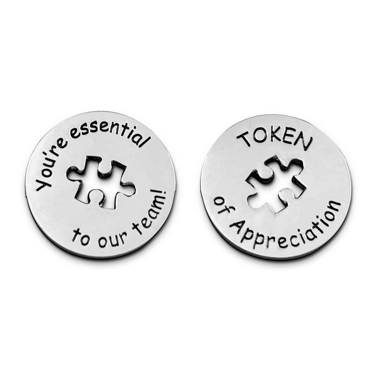 Token of Appreciation - token with puzzle piece cutout, says "You're  essential to our team"