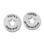 Token of Appreciation with sun cutout; it says "You're a Superstar" on the back