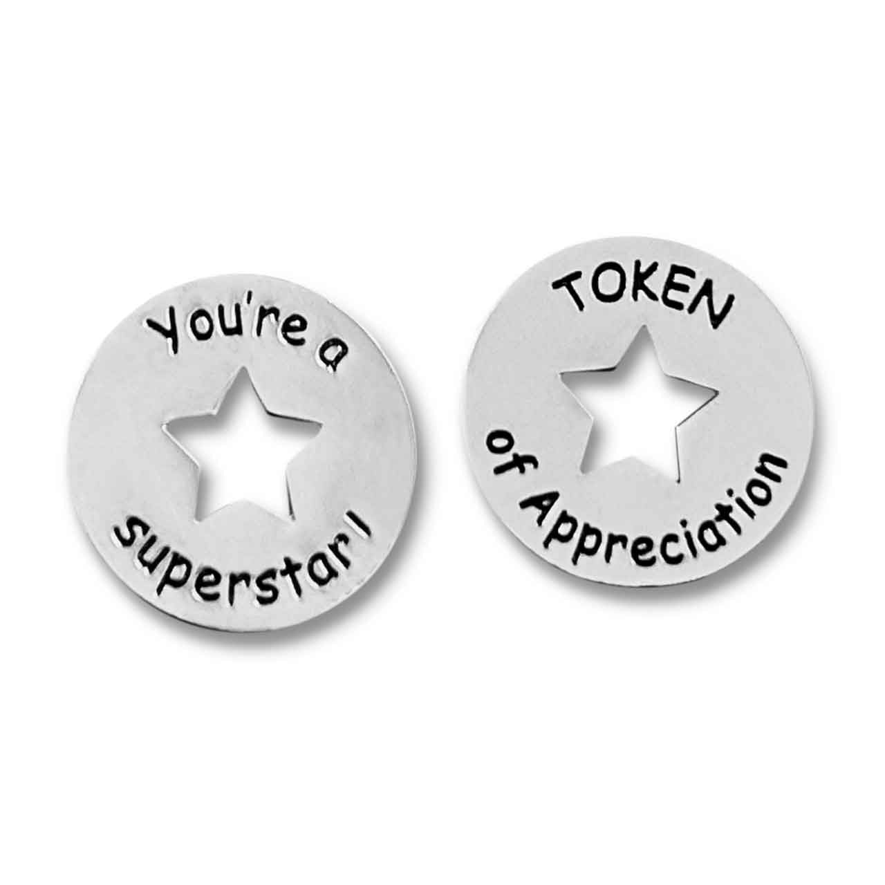 Token of Appreciation with sun cutout; it says "You're a Superstar" on the back