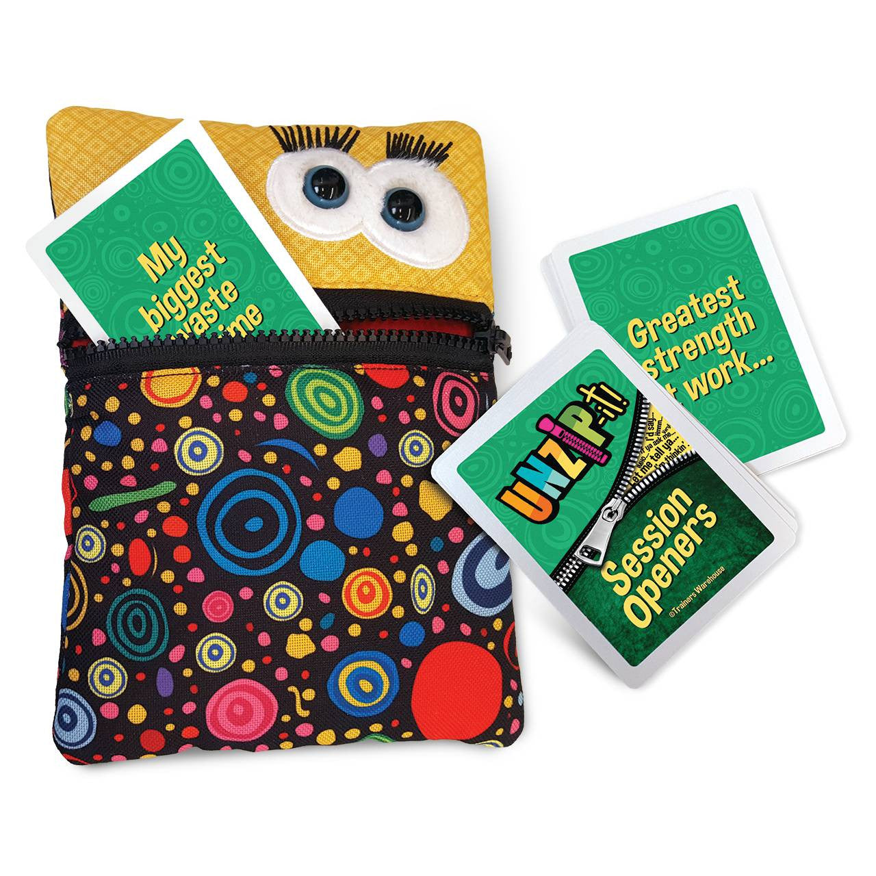 UNZIP-it! with Session Opener Conversation Card Deck, with card in pocket