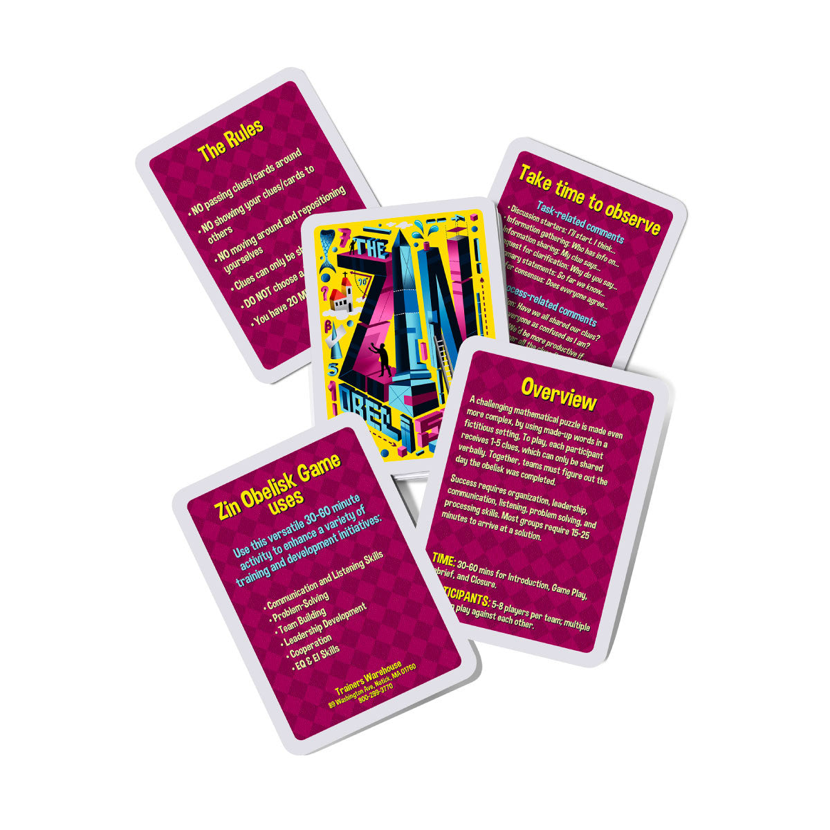 Zin Obelisk Team Building Game; instruction cards