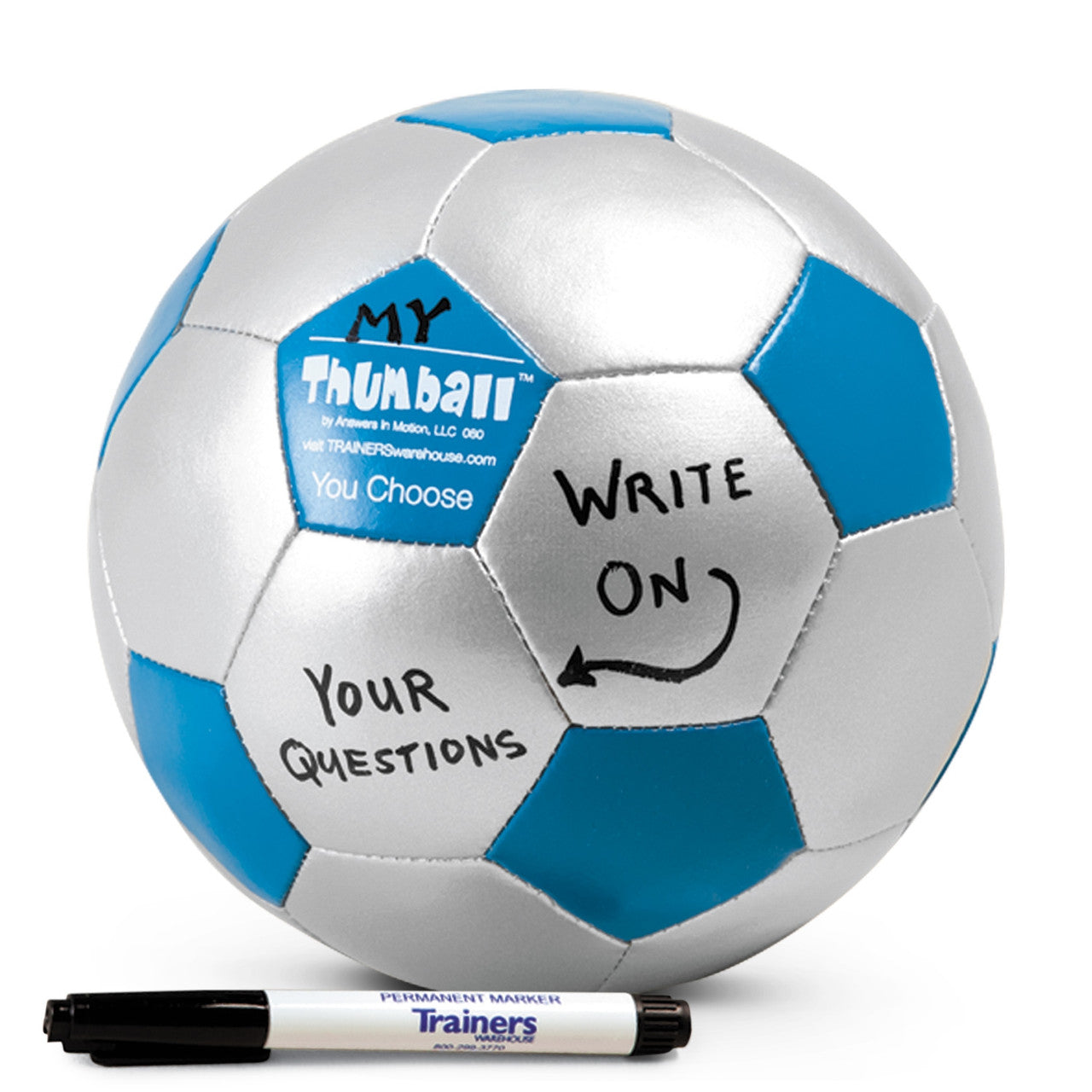 Use the Create-Your-Own Thumball with Permanent Marker from Trainers Warehouse  to  design your personalized conversation starter on 32 blank panels