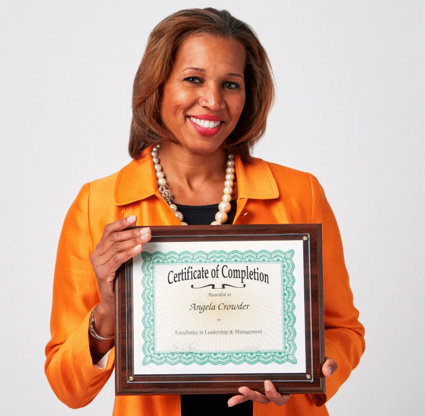 Woman holding Certificate Plaque