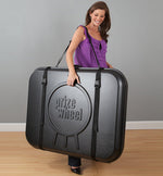 Travel Case for 31-inch Prize Wheel; carried by woman