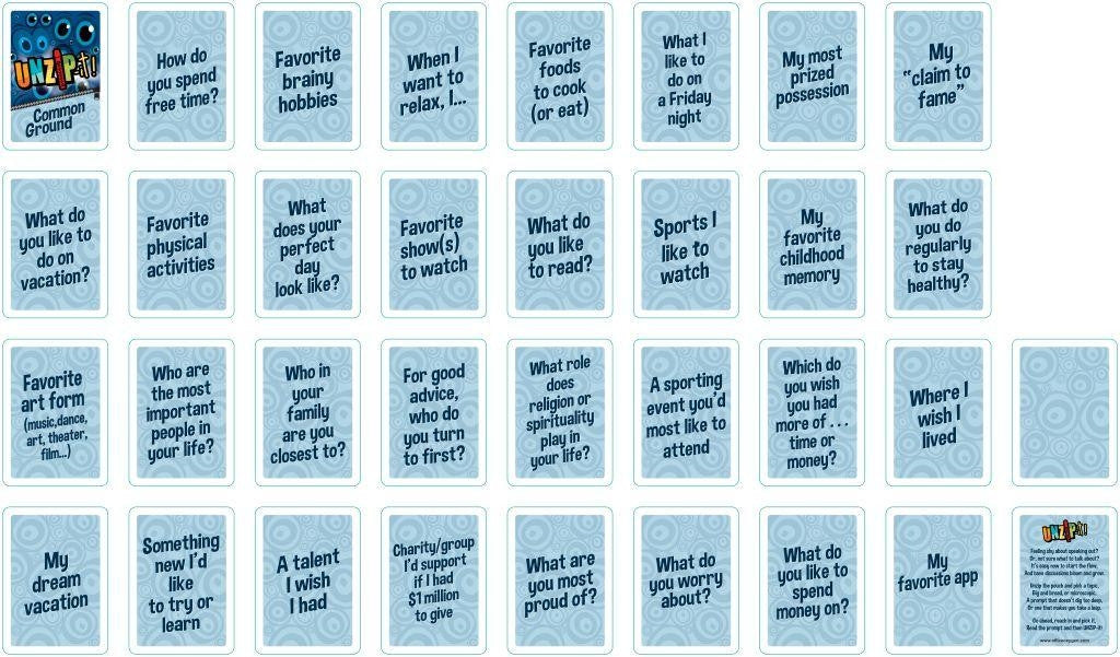 UNZIP-it! with Common Ground Conversation Card Deck