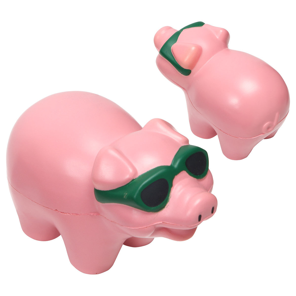 Cool Pig wearing sunglasses, foam Stress Reliever; front and back