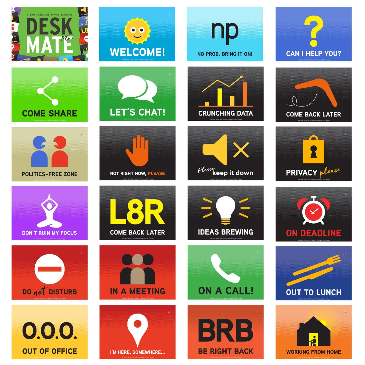 Deskmate Plus, assortment of signs