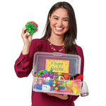 Walk Away Fiddle Set; woman holding box of fidget toys