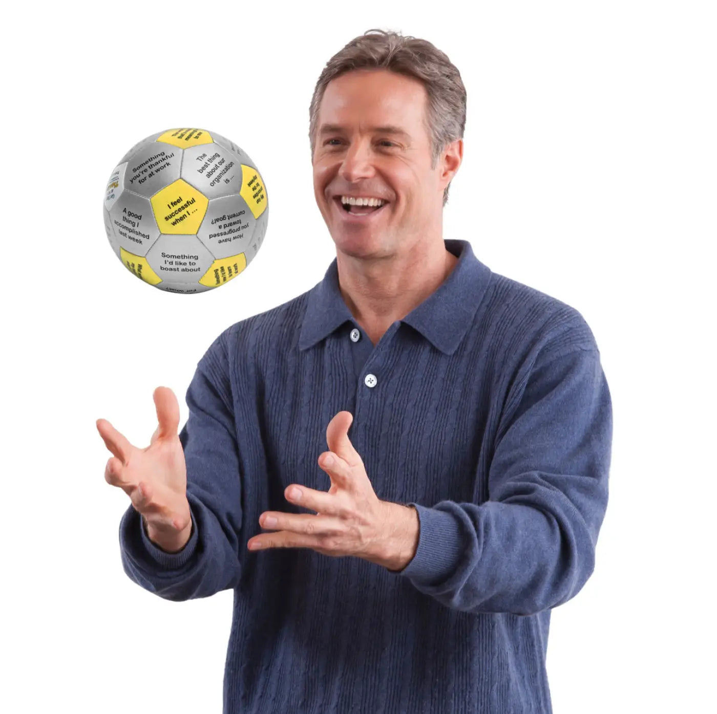 Man catching Get Happy at Work Thumball