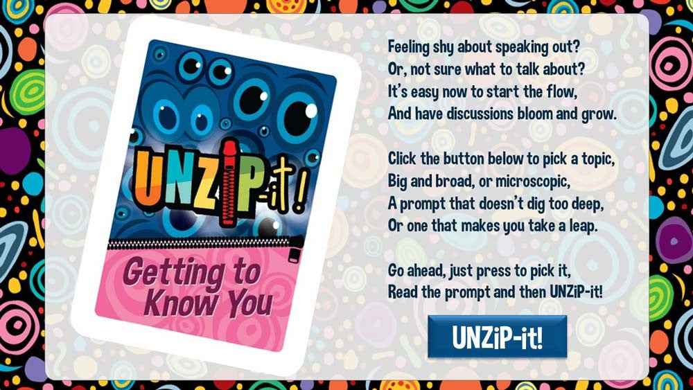 UNZiP-it! Remote w/ Getting to Know You Prompts - splash screen
