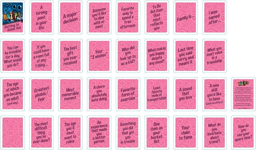 UNZIP-it! with Getting To Know You Conversation Card Deck