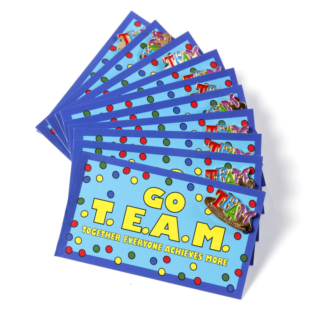 Go T.E.A.M. cards and TEAM lapel pins
