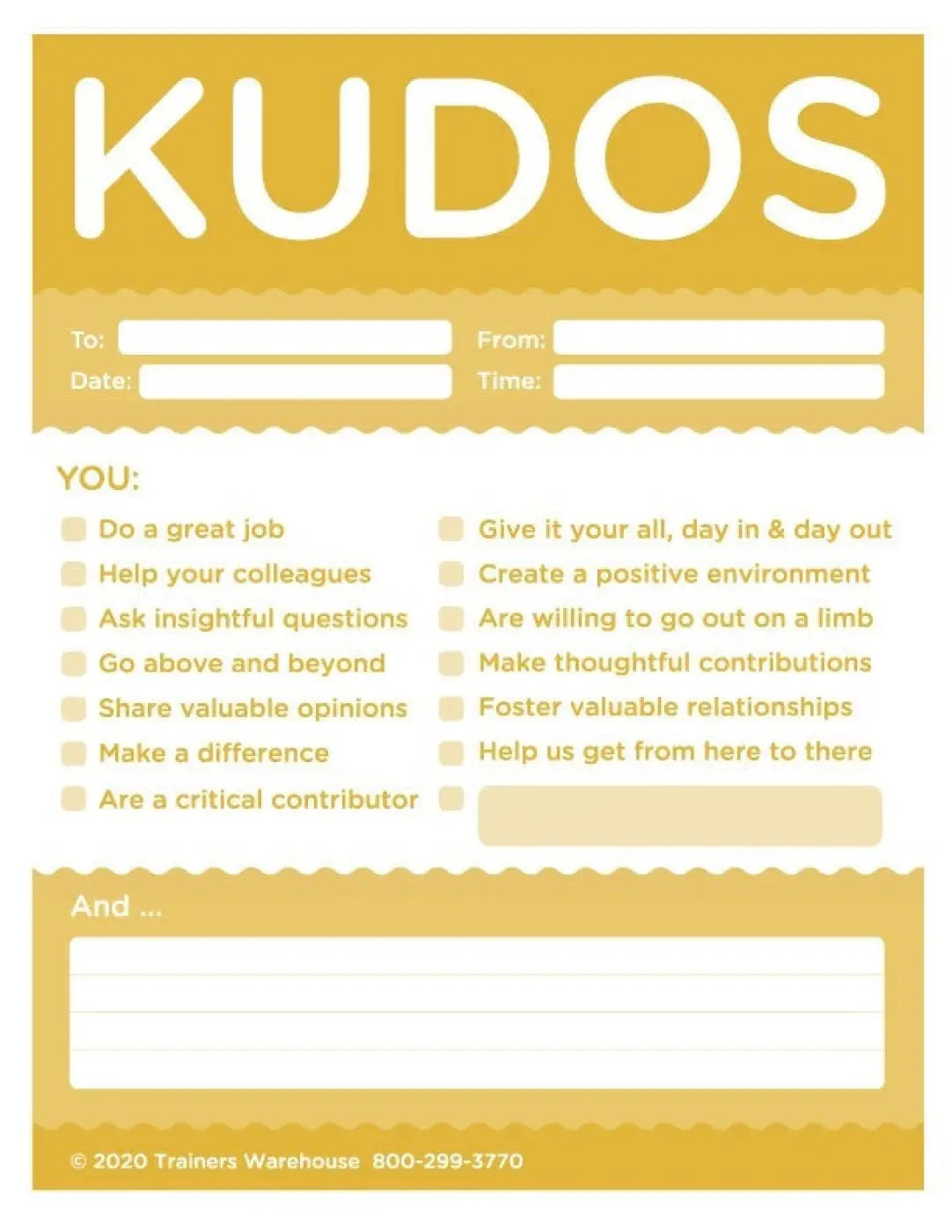 Kudos for Teams- set of 10 Note Pads (Gold)
