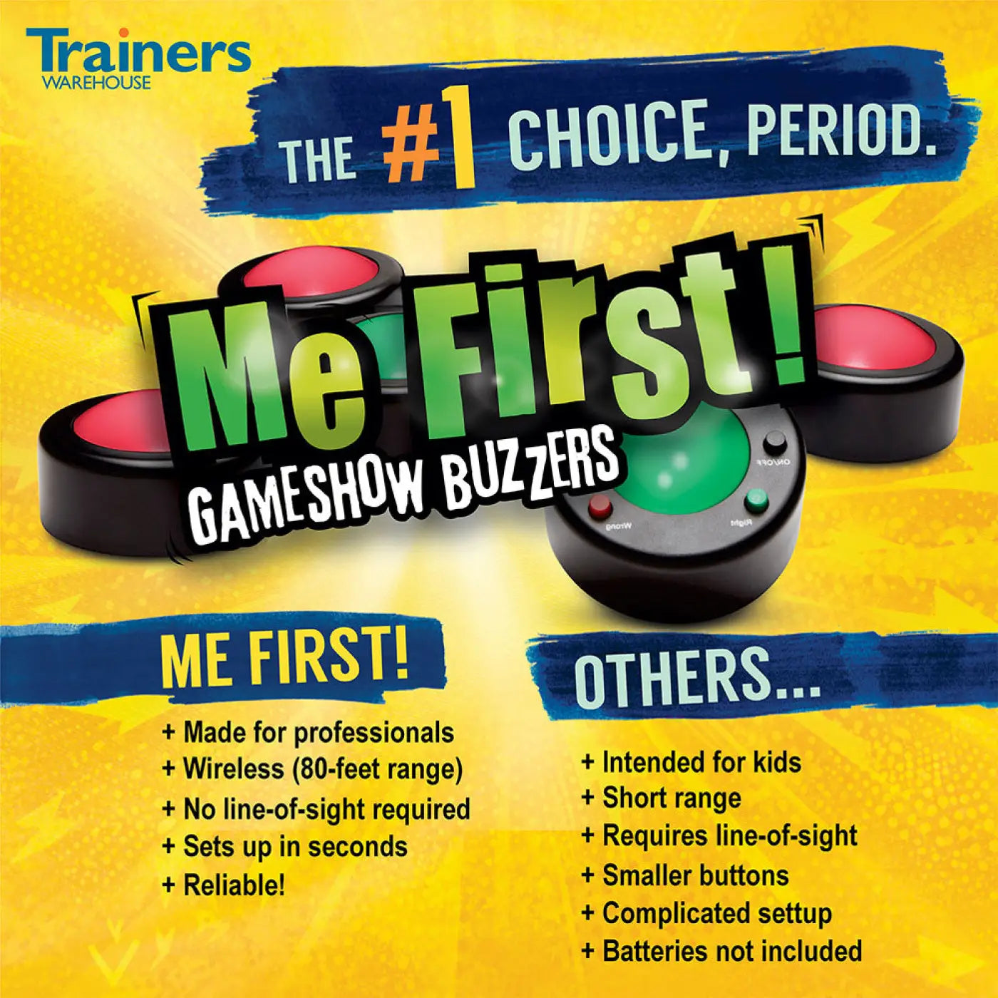 Me First Game Show Buzzers - Version 4 - 4-Players + Facilitator - Game Buzzers - Trainers Warehouse