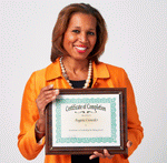 Woman holding Certificate Plaque