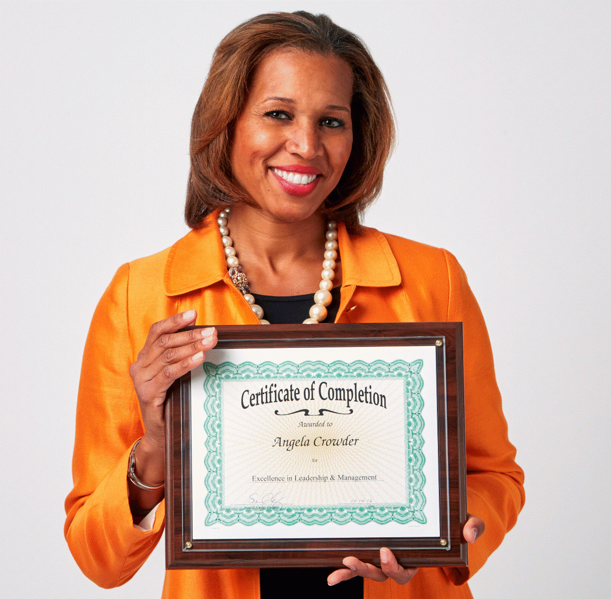 Woman holding Certificate Plaque