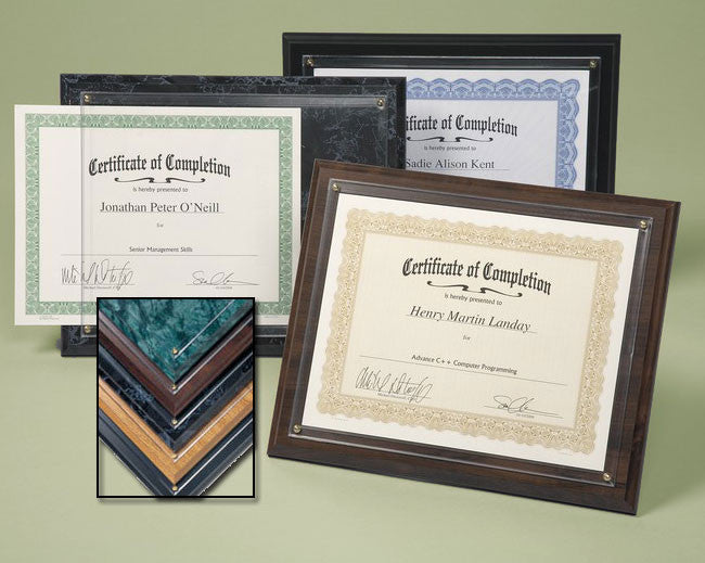 Certificate Plaque; assorted colors