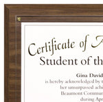 Certificate Plaque; close-up of walnut plaque