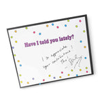 Raving Rhymes - Back of card with note of appreciation