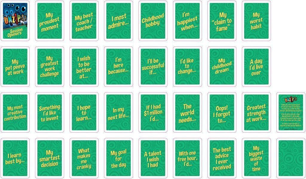 UNZIP-it! with Session Opener Conversation Card Deck