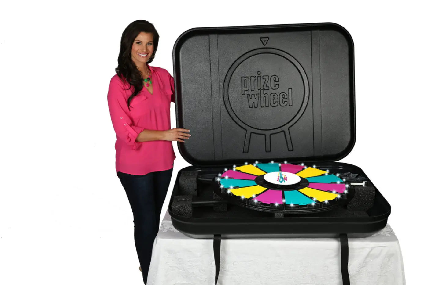 Travel Case for 31-inch Prize Wheel; loading in prize wheel