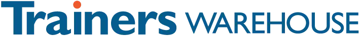 Trainer’s warehouse logo in bold blue lettering with a small orange accent on the ’t’.