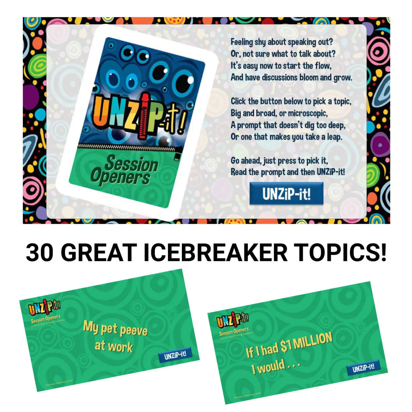 UNZiP-it! Remote w/ Session Openers Prompts - Conversation Deck - Trainers Warehouse