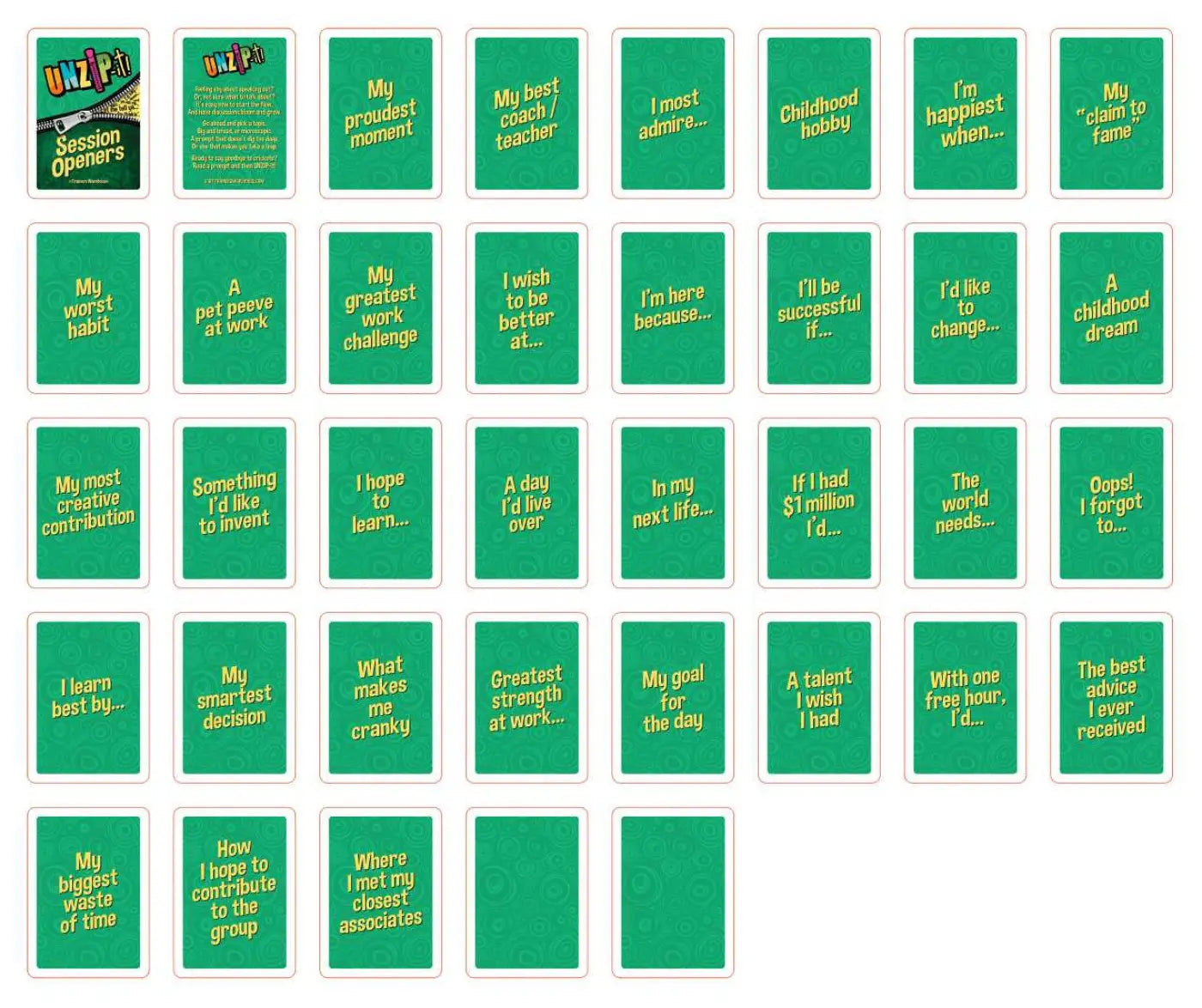 UNZiP-it! with Session Opener Card Deck Prompts