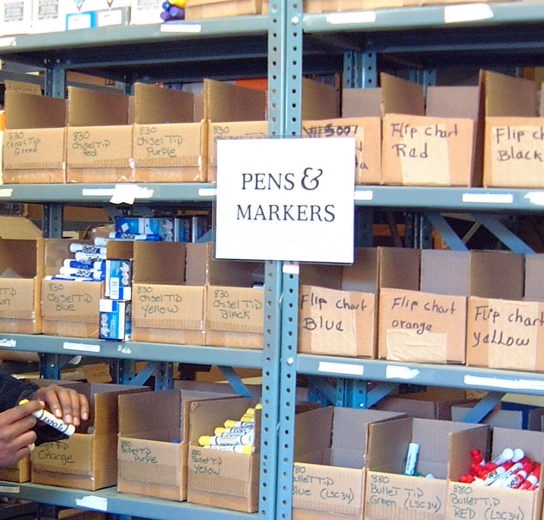 5x7 DocU-Sleeve in use labeling warehouse shelves
