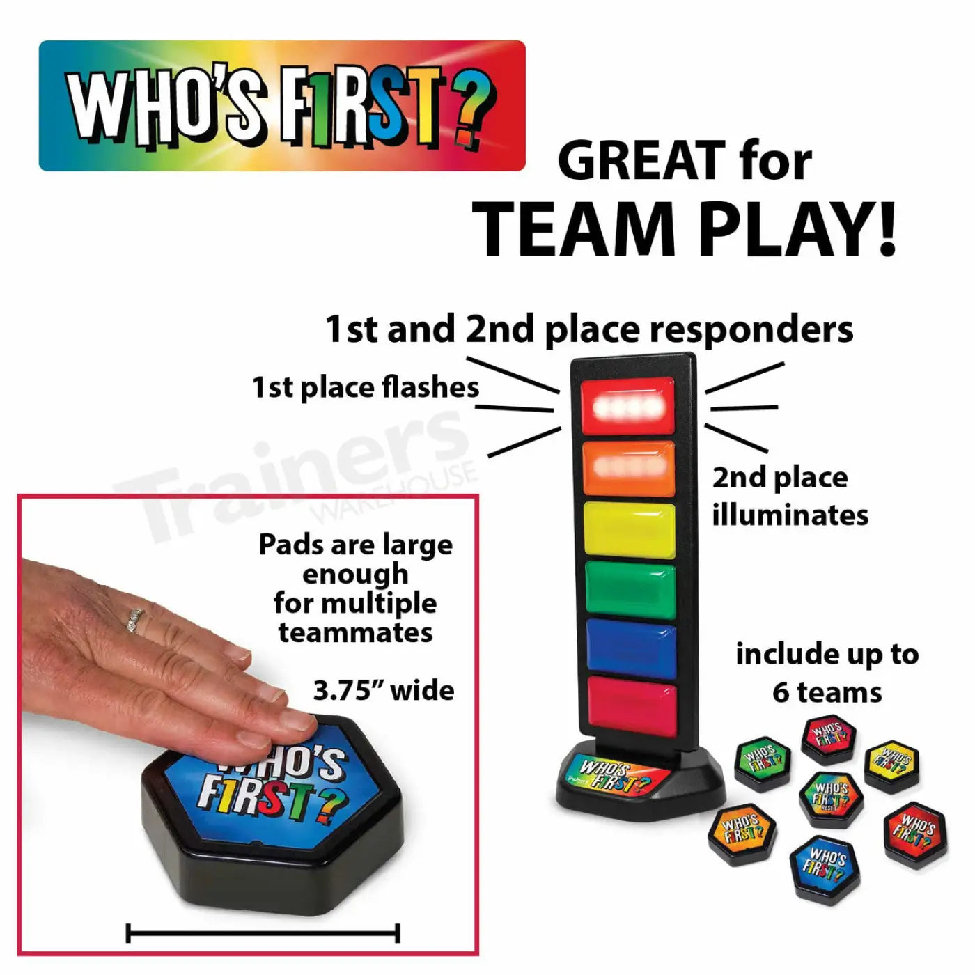 Who’s First?® v3 Wireless Game Buzzer System - Gameshow Accessories - Trainers Warehouse