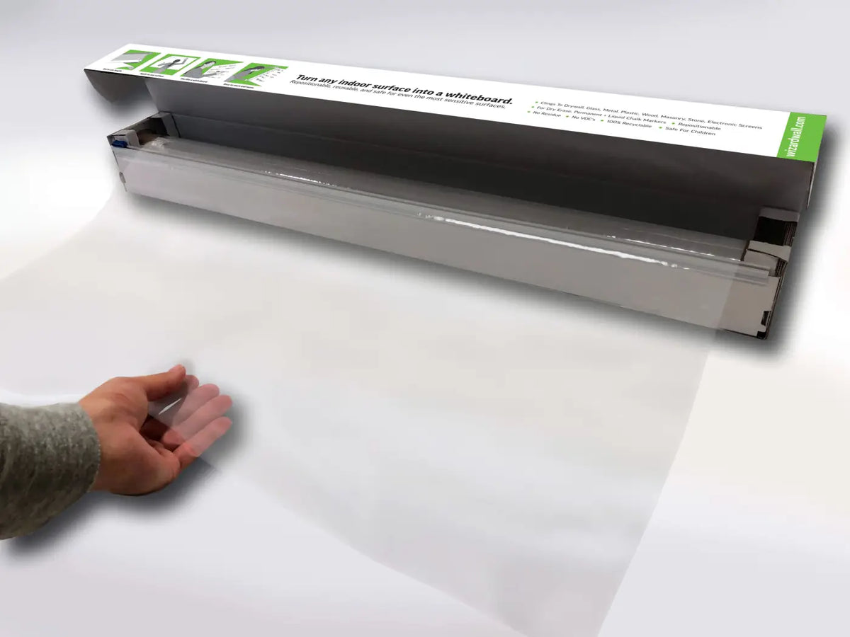 Wizard Wall 27.5’’ x 25 ft Clear Instant Whiteboard Roll & Dispenser - Dispenser - Trainers Warehouse